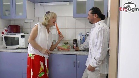 German skinny mature mature get fucked in kitchen with vegetables
