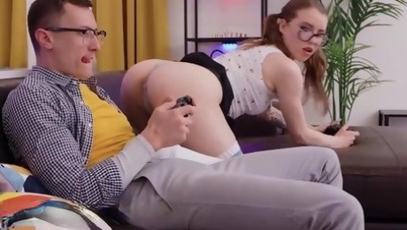 Cute Nerdy Teen Entices Her Gamer BF Into Wild Anal, Getting Her Asshole Fucked, Toyed & Destroyed