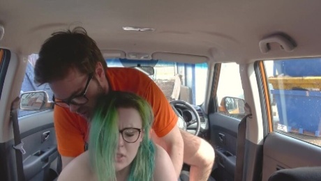 Green-haired fat bitch fucks Ryan Ryder in the car