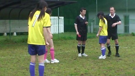 Sporty Asian girl gets nailed by her coach and a referee